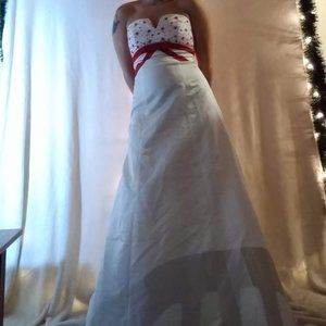 Women's White Prom Dress with Red Beading Size 2